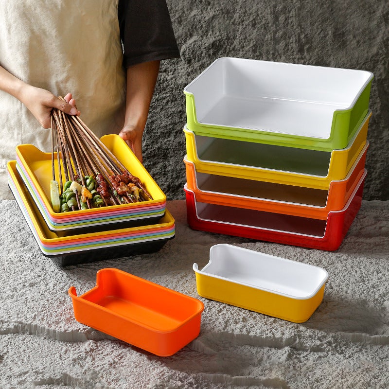 Melamine Tableware String Plate Rectangular Commercial String Incense Dish Selection Plate Barbecue Tray Kebab Fried String Display Plate - Image 4
